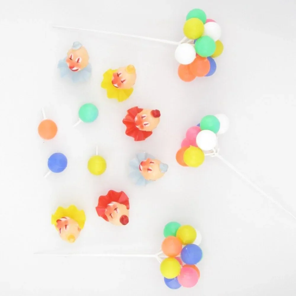 Vintage WILTON Circus Clown Cupcake Cake Toppers Set 6 W/ Balloon Pick Party